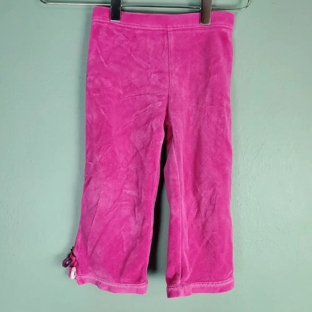 Gymboree Girl's Fall Forest Pink Crochet Flower Velour Pants Size 2T